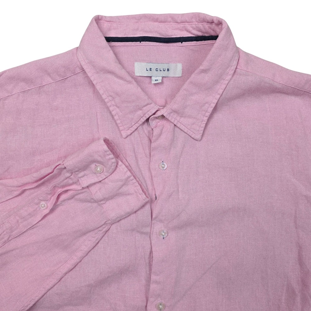 LE CLUB Mens Pink Long Sleeve 100% Linen‎ Button Down Shirt XL